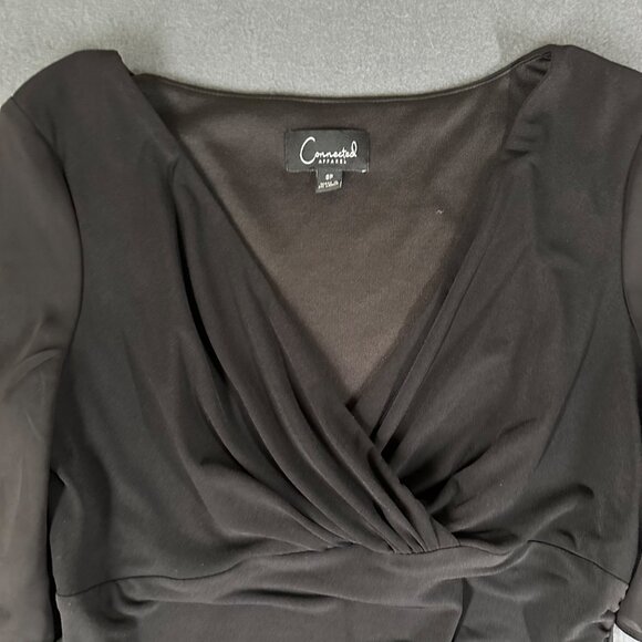 Connected Apparel Womens 6P V-Neck Pullover Flutter Sleeve Little Black Dress - Picture 4 of 10